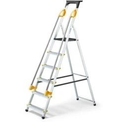 Escabeau 6 Marches DURAMP Sécurisé Avec Rampes, Tablette Porte-outils, Marchepied Pliable Aluminium, Hauteur Plateforme 119cm, Garantie 5 Ans Hoström