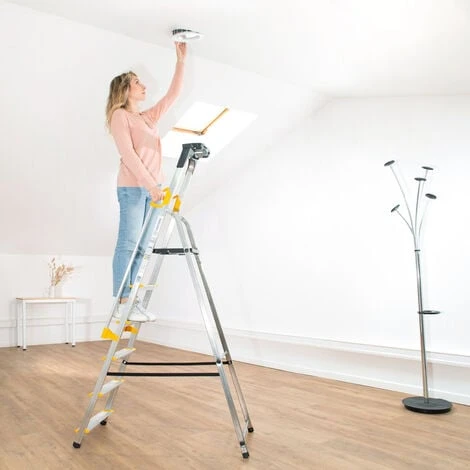 Escabeau 6 Marches DURAMP Sécurisé Avec Rampes, Tablette Porte-outils, Marchepied Pliable Aluminium, Hauteur Plateforme 119cm, Garantie 5 Ans Hoström – Image 5