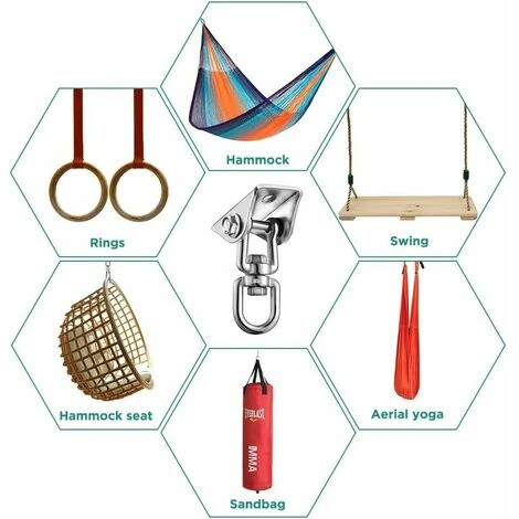 Lot De 4 Crochets De Plafond, Crochets De Suspension Pivotants à 360 ° Acier Inoxydable 304 Capacité De Charge 500 Kg Kit D'ancrage Mural Mousqueton Pour Balançoire, Hamac, Yoga, Sac De Frappe – Image 5