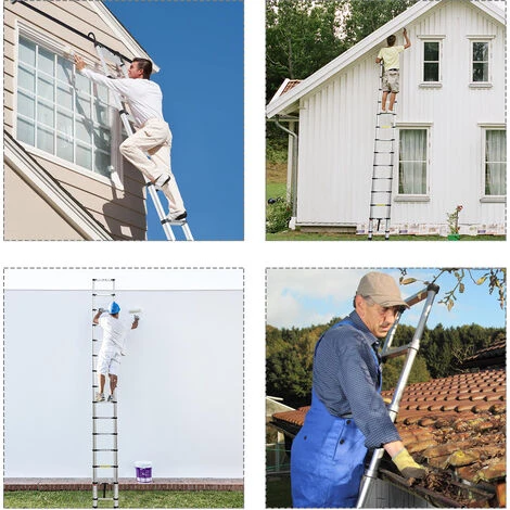 Randaco Echelle Télescopique Aluminium Avec Crochet Escabeau Argent Multifonction Portable Pliante 2,6m – Image 4