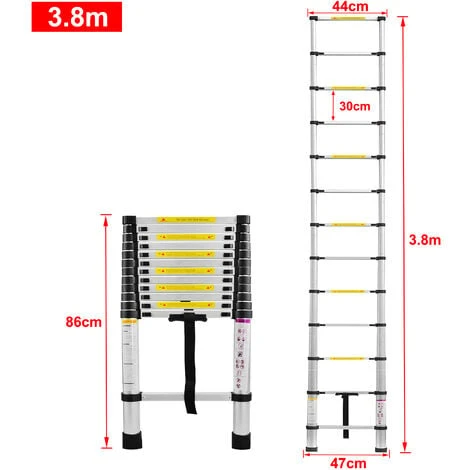Échelle Télescopique 3.8m Échelle Télescopique Aluminium Multi-Fonction Échelle Pliable Portable Et Pliante HENGMEI – Image 3