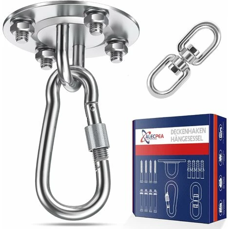 Crochets De Plafond En Acier Inoxydable Jusqu'à 400 Kg – Support De Plafond Rotatif à 360 ° Crochets De Suspension Crochets De Suspension Avec Vis Pour Béton, Bois, Aire De Jeux, Porche, Siège, Trapèz – Image 5