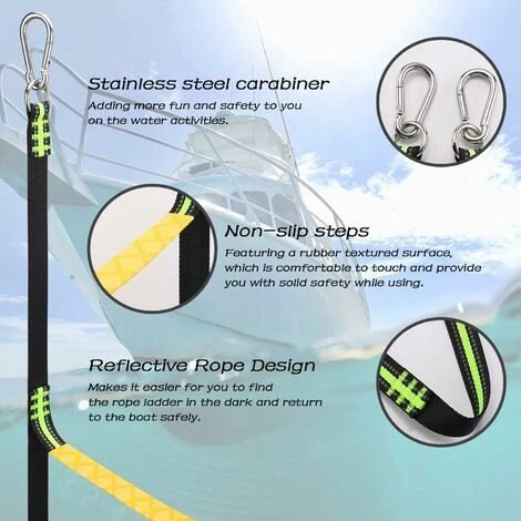 Échelle De Corde De Bateau De 3 étapes, échelle Portative De Corde D'embarquement, échelle D'embarquement De Corde De Pêche, échelle De Bain Marine D'échelle De Corde – Image 2