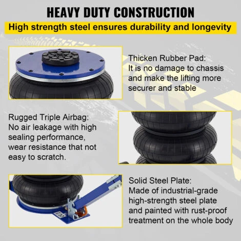 VEVOR Cric Pneumatique 6T Regelable Bleu, Cric De Levage Pneumatique 6T, Cric Pneumatique Gonflable Avec Rouleur, Cric Gonflable Hauteur De Levage 16,5-40 Cm, Poignee Portable Pour Reparation Atelier – Image 5