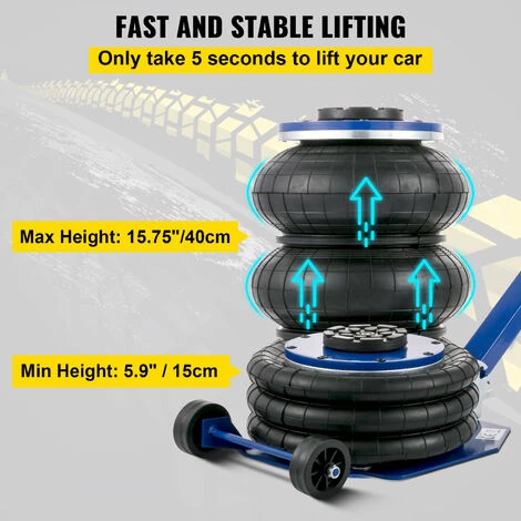 VEVOR Cric Pneumatique Bleu 3 Tonnes, Cric De Levage Pneumatique Coussins Triples, Cric Pneumatique Gonflable Rouleur, Cric Gonflable Hauteur De Levage 15-40 Cm, Poignee Portable Reparation Atelier – Image 3