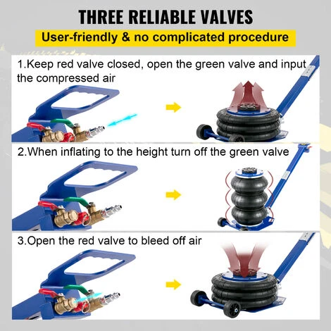 VEVOR Cric Pneumatique Bleu 3 Tonnes, Cric De Levage Pneumatique Coussins Triples, Cric Pneumatique Gonflable Rouleur, Cric Gonflable Hauteur De Levage 15-40 Cm, Poignee Portable Reparation Atelier – Image 5