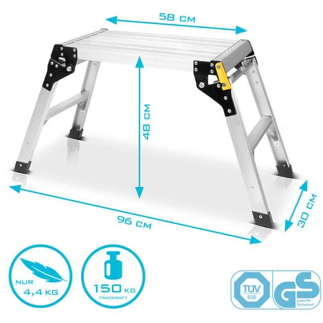 STAHLWERK Mini Plate-forme De Travail MAP-150 ST Avec Une CapacitĂ© De Charge De 150 Kg Et Une Hauteur De 48 Cm, Plate-forme De Travail En Aluminium / Marche De Montage / Marchepied Pliant / Escabeau A â Image 5