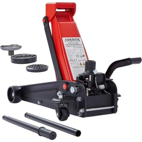 AREBOS 3T Cric Hydraulique De Rangement Hauteur D'encastrement 130-508 Mm 2 Supports En Caoutchouc Béquille De Levage Voiture