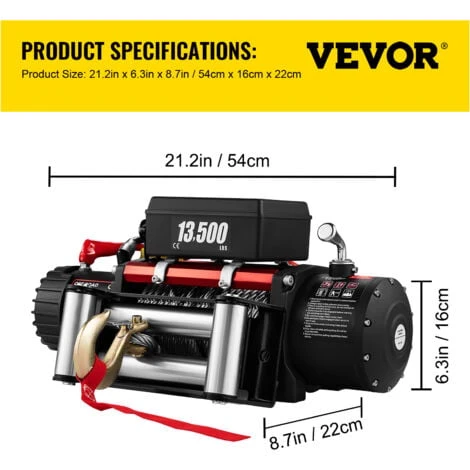 VEVOR Treuil électrique Corde 13500 Lb/6123.5 Kg 12 V Traction Corde Cable De 24 M – Image 2