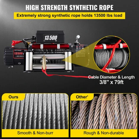 VEVOR Treuil électrique Corde 13500 Lb/6123.5 Kg 12 V Traction Corde Cable De 24 M – Image 5