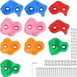 10 Pierres Prises D'escalade Enfant 5 Couleurs Avec Matériel De Fixation, Set De Poignées De Bloc D'escalade Pour Filet/Mur D'escalade Pour Tour De Jeu, Intérieur Ou Extérieur
