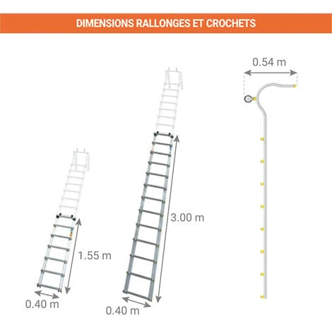 Echelle Toit 5.30m Avec Crochet (1 échelle 2.30m + 1 Rallonge 3.00m) - ECHTOIT/530/30/E37 – Image 3