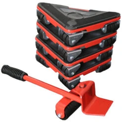 Lève-meubles Robuste, Kit De Déplacement De Meubles, Système De Déplacement De Meubles Sur Roues, Rotation à 360 Degrés, 1 Poteau De Levage Et 4 Roulettes Mobiles, Rouge