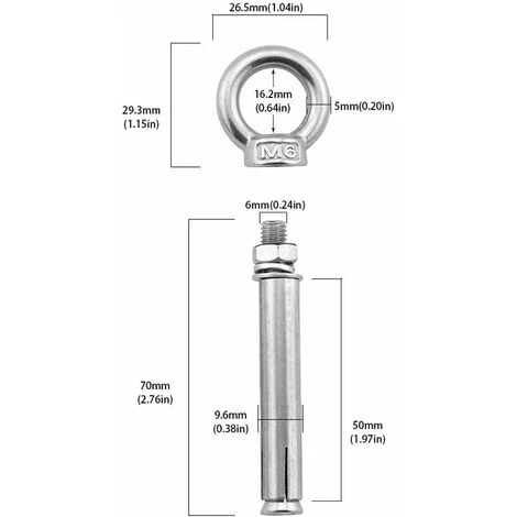 Anneau De Levage Boulons à Expansion M6 X 70mm Manchon En Acier Boulon à œil 304 Inoxydable Expansion Du Béton Ancrage Vis à Oeil Chevilles Boulons 5-Pack – Image 5