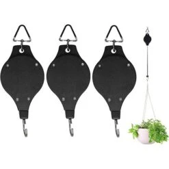 Lot De 3 Poulies De Plantes Robustes Et Rétractables Pour Crochets De Panier De Fleurs Suspendus