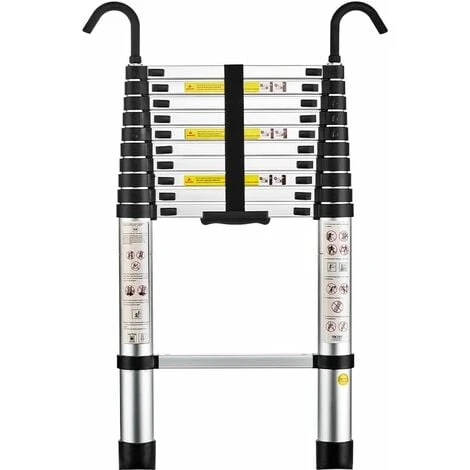 STANEW Aluminium Échelle Pliante Télescopique Pliable Avec Mains Courantes Amovibles, Extensible Échelle Droite Simple Multifonctionnelle, Charge Max. 150 Kg (hauteur - 3,2 M)