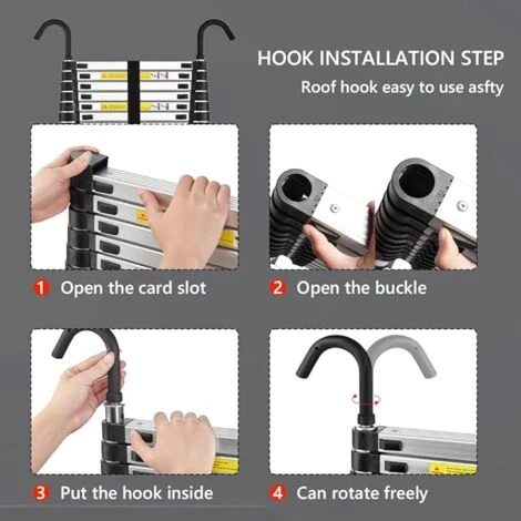 STANEW Aluminium Échelle Pliante Télescopique Pliable Avec Mains Courantes Amovibles, Extensible Échelle Droite Simple Multifonctionnelle, Charge Max. 150 Kg (hauteur - 3,2 M) – Image 4