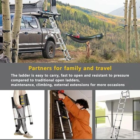 STANEW Aluminium Échelle Pliante Télescopique Pliable Avec Mains Courantes Amovibles, Extensible Échelle Droite Simple Multifonctionnelle, Charge Max. 150 Kg (hauteur - 3,2 M) – Image 5