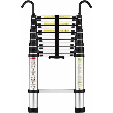 STANEW Aluminium Échelle Pliante Télescopique Pliable Avec Mains Courantes Amovibles, Extensible Échelle Droite Simple Multifonctionnelle, Charge Max. 150 Kg (hauteur - 3,8 M)