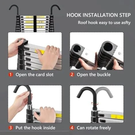 STANEW Aluminium Échelle Pliante Télescopique Pliable Avec Mains Courantes Amovibles, Extensible Échelle Droite Simple Multifonctionnelle, Charge Max. 150 Kg (hauteur - 3,8 M) – Image 4