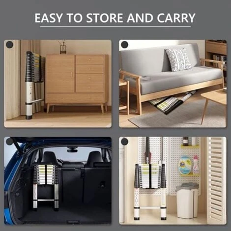 STANEW Aluminium Échelle Pliante Télescopique Pliable Avec Mains Courantes Amovibles, Extensible Échelle Droite Simple Multifonctionnelle, Charge Max. 150 Kg (hauteur - 3,8 M) – Image 5