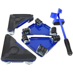 Lève-meubles Robuste, Kit De Déplacement De Meubles, Système De Déplacement De Meubles Sur Roues, Rotation à 360 Degrés, 1 Poteau De Levage Et 4 Roulettes Mobiles, Bleu