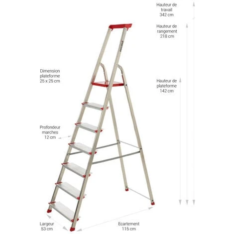 Escabeau 7 Marches Escalux CONFORLUX Hauteur 3,42m Aluminium Marches Ultra Larges – Image 2
