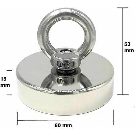 Aimant En Néodyme Super Puissant 120 Kg - Aimants Puissants - Idéal Pour La Pêche Magnétique - Ø 60 Mm Avec œillet En Néodyme – Image 4