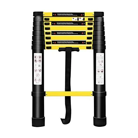 Échelle Télescopique En Aluminium Pliable 2.6M Multi-Fonction Polyvalent Échelle 9 Echelons 74CM Charge 150KG - Noir + Jaune NAIZY – Image 3