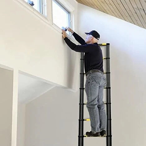 Échelle Télescopique En Aluminium Pliable 2.6M Multi-Fonction Polyvalent Échelle 9 Echelons 74CM Charge 150KG - Noir + Jaune NAIZY – Image 4