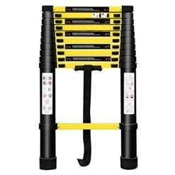 Échelle Télescopique En Aluminium 3.2M Pliable 11 Echelons Polyvalent Multi-Fonction Échelle 81CM Charge 150KG - Noir + Jaune NAIZY