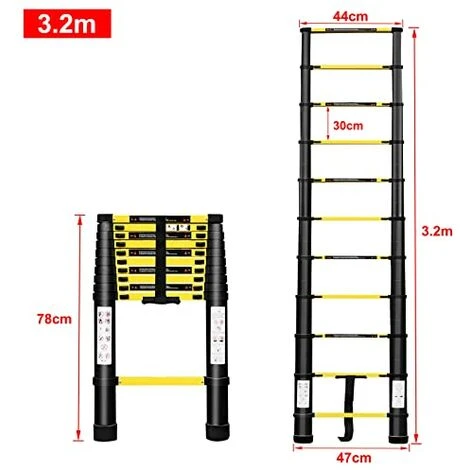 Échelle Télescopique En Aluminium 3.2M Pliable 11 Echelons Polyvalent Multi-Fonction Échelle 81CM Charge 150KG - Noir + Jaune NAIZY – Image 2