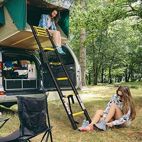 Échelle Télescopique En Aluminium 3.2M Pliable 11 Echelons Polyvalent Multi-Fonction Échelle 81CM Charge 150KG - Noir + Jaune NAIZY – Image 4