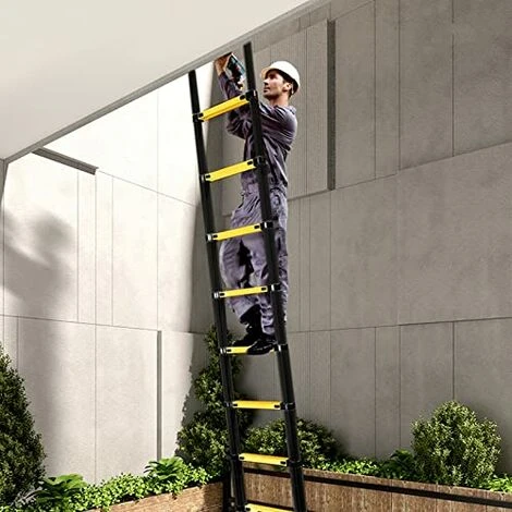 Échelle Télescopique En Aluminium 3.2M Pliable 11 Echelons Polyvalent Multi-Fonction Échelle 81CM Charge 150KG - Noir + Jaune NAIZY – Image 5