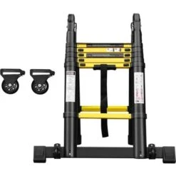 Echelle Télescopique Pliable 3,8m Echelle Multifonctionnelle Aluminium Echelle Polyvalente Echelle Extensible - Noir + Jaune NAIZY